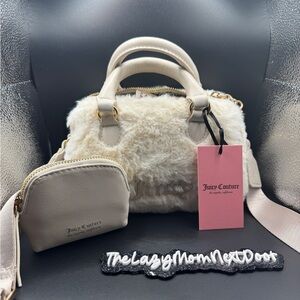 Juicy Couture Cream Faux Fur Satchel Set